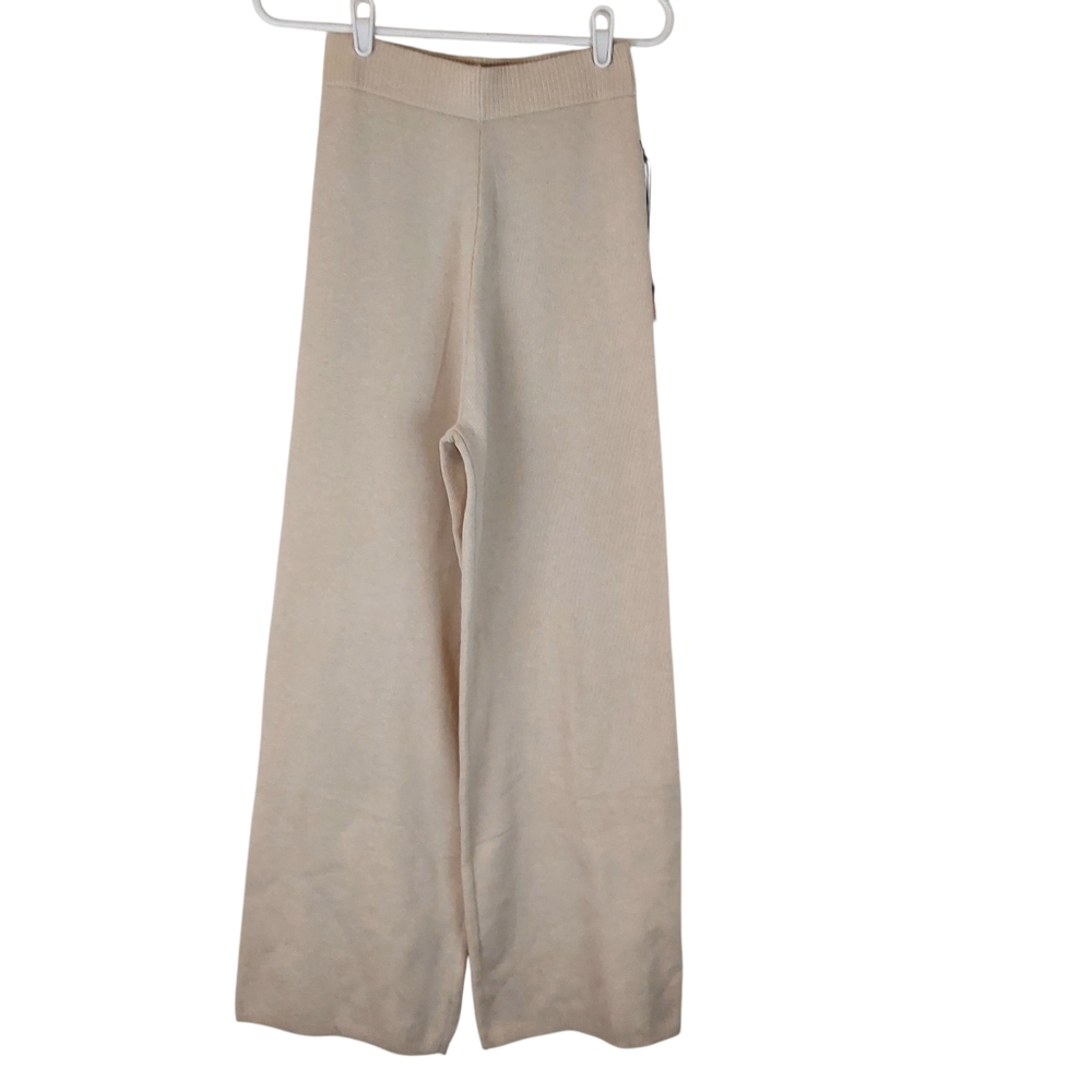 Sincerely Jewels Wide Leg Ribbed Knit Pants Beige Size Medium Nwt